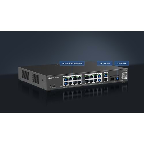 RUIJIE REYEE RG-ES220GS-P 16 PORT 10/100/1000 16 PORT POE 2 PORT UPLINK 2 SFP 250W CLOUD YÖNETİLEBİLİR RACK MOUNT SWITC