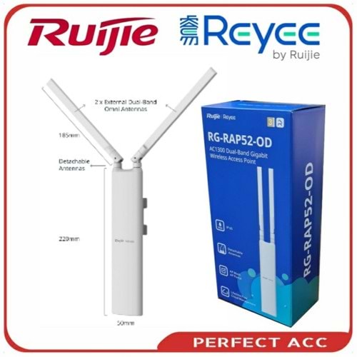 RUIJIE REYEE RG-RAP52-OD Wi-Fi 5 AC1300 1PORT GIGABIT 2X2 MU-MIMO 2.4/5GHz POE ADAPTORSUZ OUTDOOR OMNI ANTEN (360 DERECE)